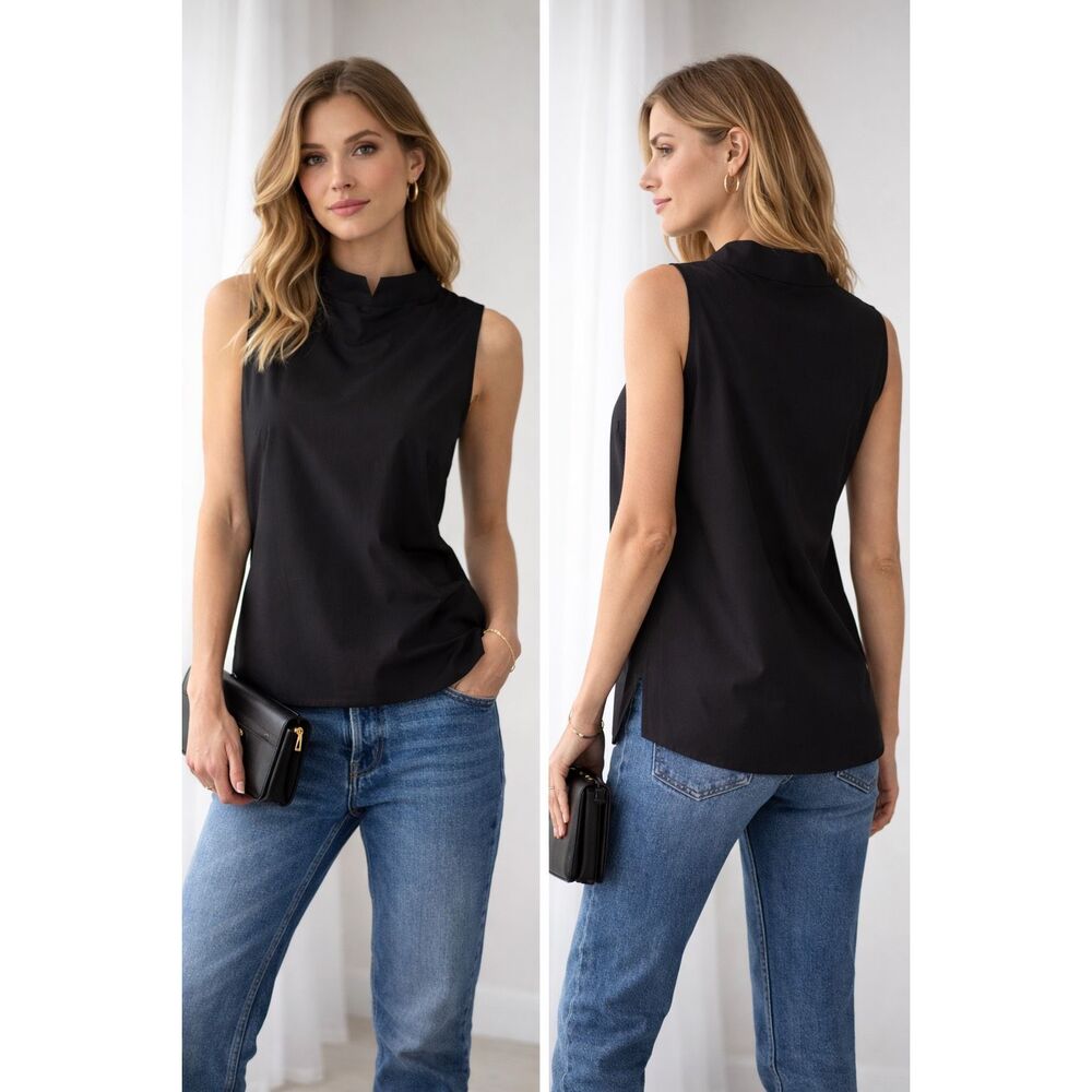 Até Italy Black Cotton Blend Sleeveless Structured Shell Top Size 44 US 8/10